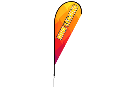 11ft NOW LEASING Stock Teardrop Flag with Ground Stake 02